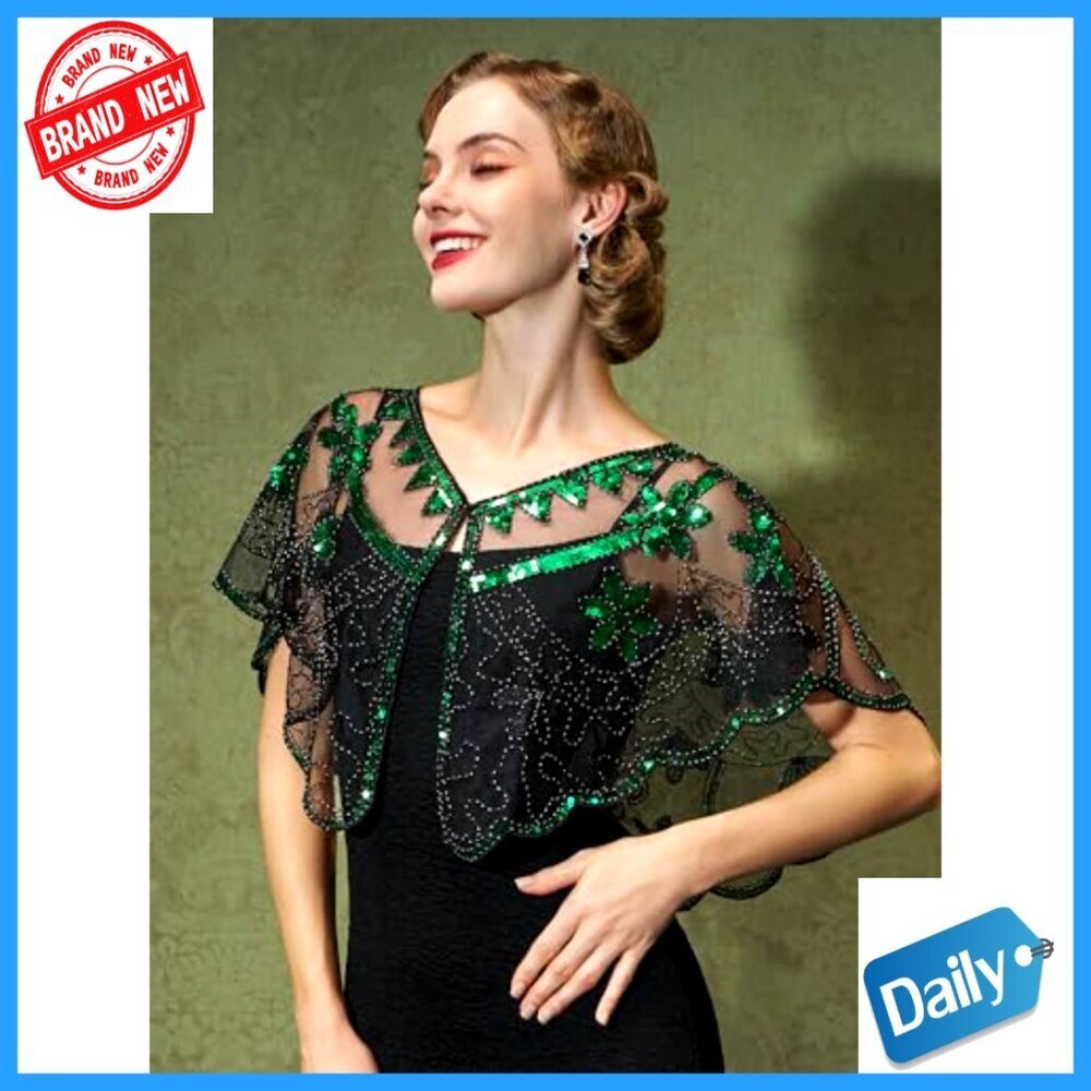 Sequin Beaded Evening Shawl Wrap Gatsby Flapper Party Accessory - Picture 5 of 7